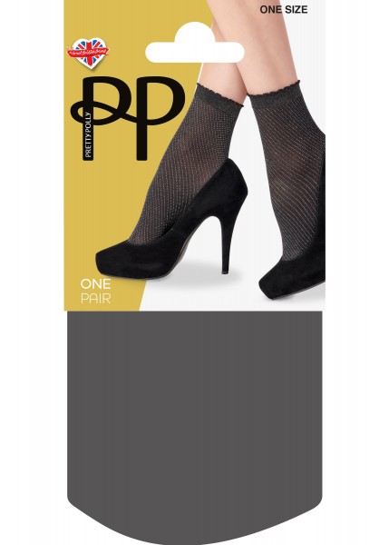 Pretty Polly Diagonal Sparkly Anklet - Półkryjące, miękkie skarpetki z eleganckim wzorem w ukośne, lurexowe paski