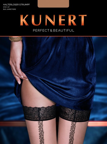 Kunert Exquisit Backseam - Eleganckie pończochy samonośne ze wzorem imitującym szew