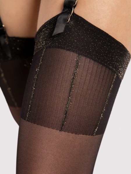 Fiore - Pończochy do paska ze złotym lurexowym wzorem
