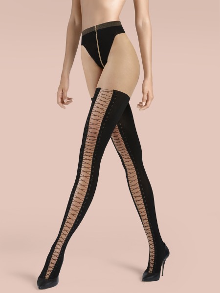 Kunert de Luxe Claudia Schiffer Legs Laced - Rajstopy ze wzorem imitującym zakolanówki i gorsetowe sznurowanie