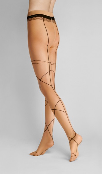 Hudson - Modne rajstopy ze wzorem linii oplatających nogi i szwem