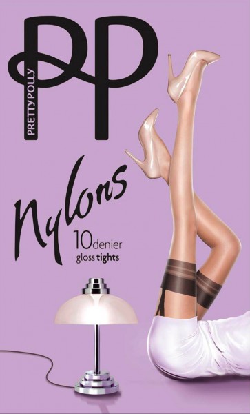 Błyszczące rajstopy ze wzorem imitującym pończochy z paskiem Nylons marki Pretty Polly