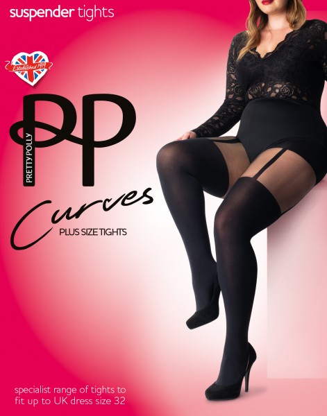 Pretty Polly Curves Suspender - Rajstopy ze wzorem imitującym pończochy dla kobiet o pełnych kształtach