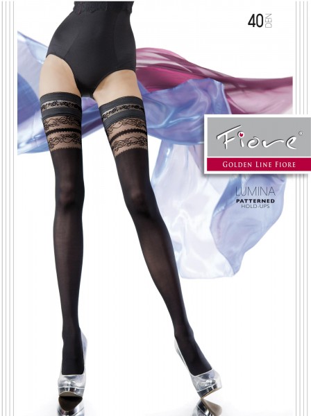 Fiore - Opaque hold ups with semi sheer floral pattern lace top Lumina 40 denier
