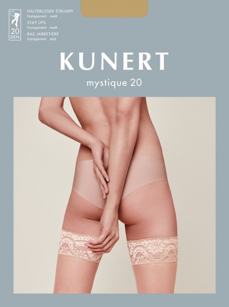 Kunert Mystique 20 - Cienkie matowe pończochy samonośne z ozdobną koronką