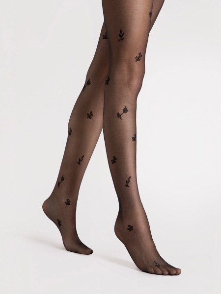Fiore - Cienkie rajstopy z subtelnym wzorem listków