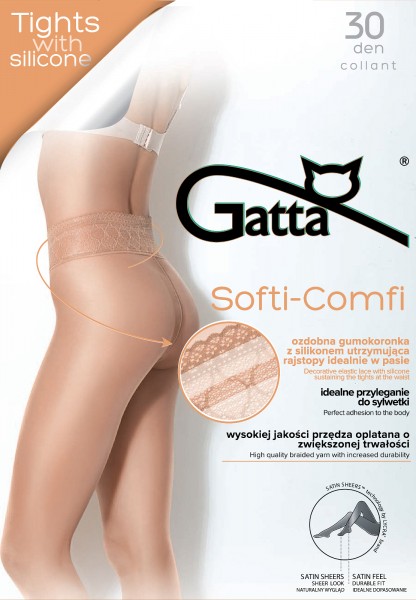 Gatta Softi-Comfi 30 - Rajstopy wykończone w pasie ozdobną gumokoronką z silikonem