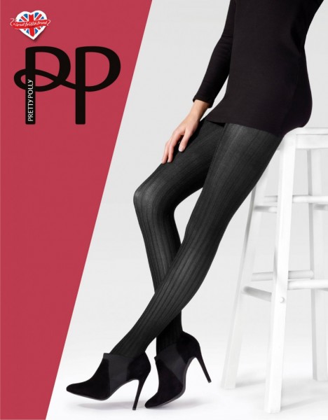 Pretty Polly Velvet Rib - Kryjące rajstopy ze wzorem w aksamitne prążki