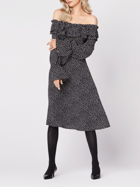 Fiore - Kryjące czarne rajstopy w drobne białe kropeczki