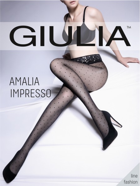 Giulia Amalia Impresso - Polka dot rajstopy with elegant lace finish at the top